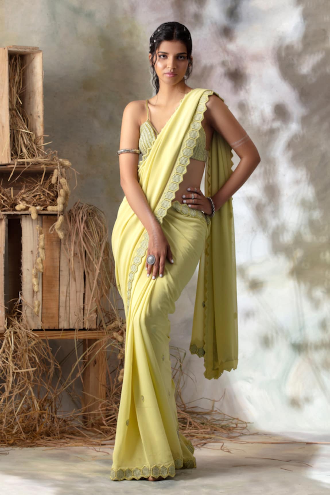 ISHA & SHREYA Embroidered Saree with Bustier