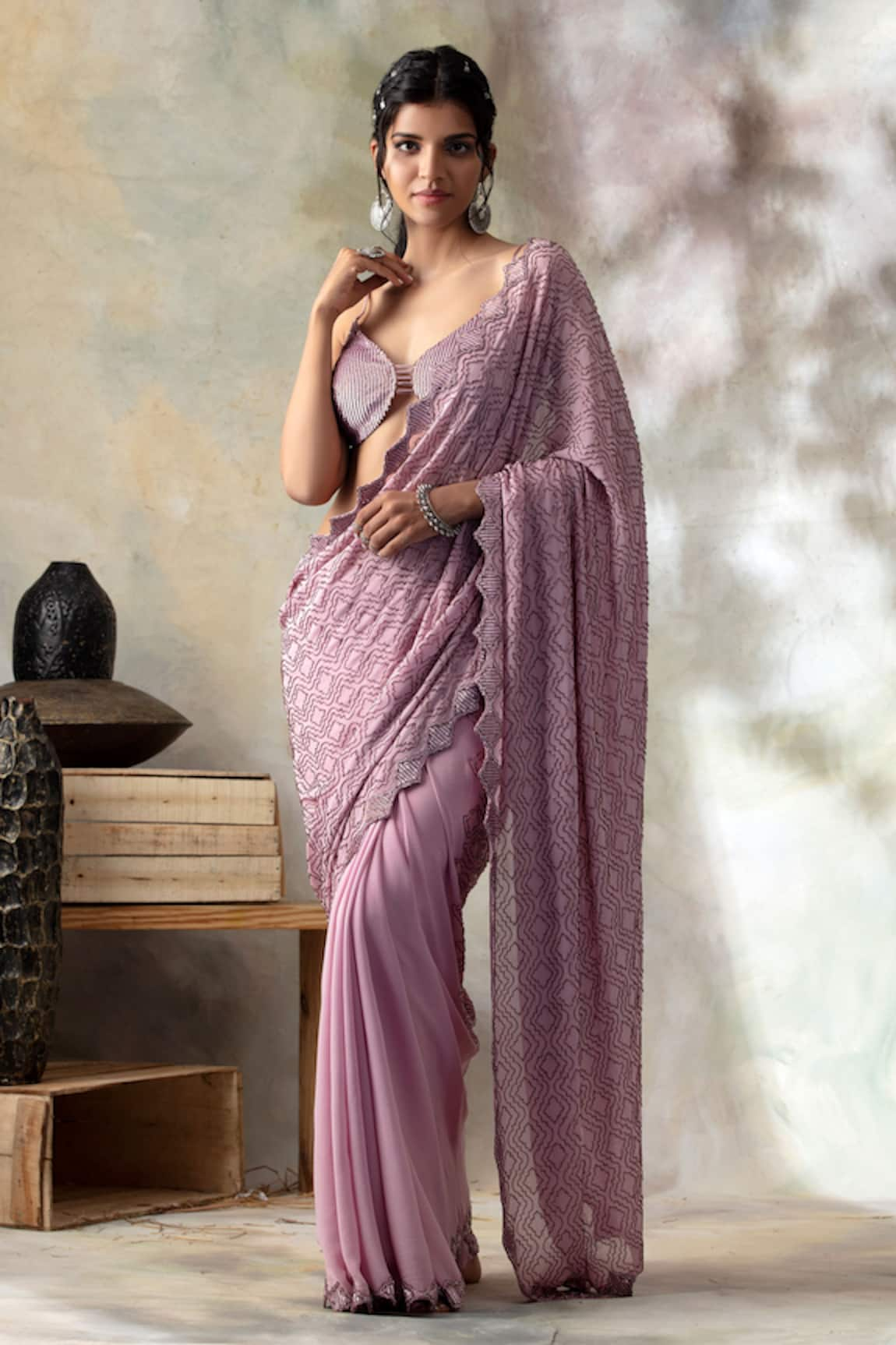 ISHA & SHREYA Embroidered Saree with Bustier