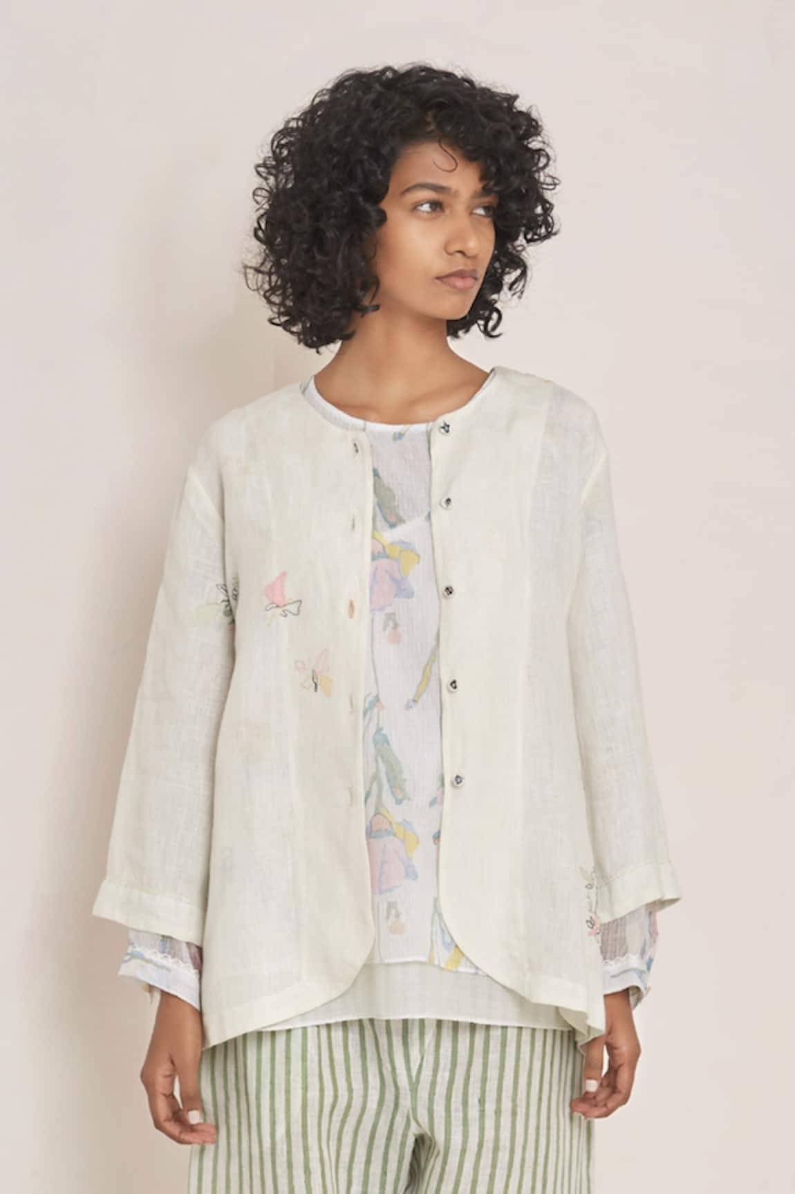 Eka Embroidered Linen  Jacket