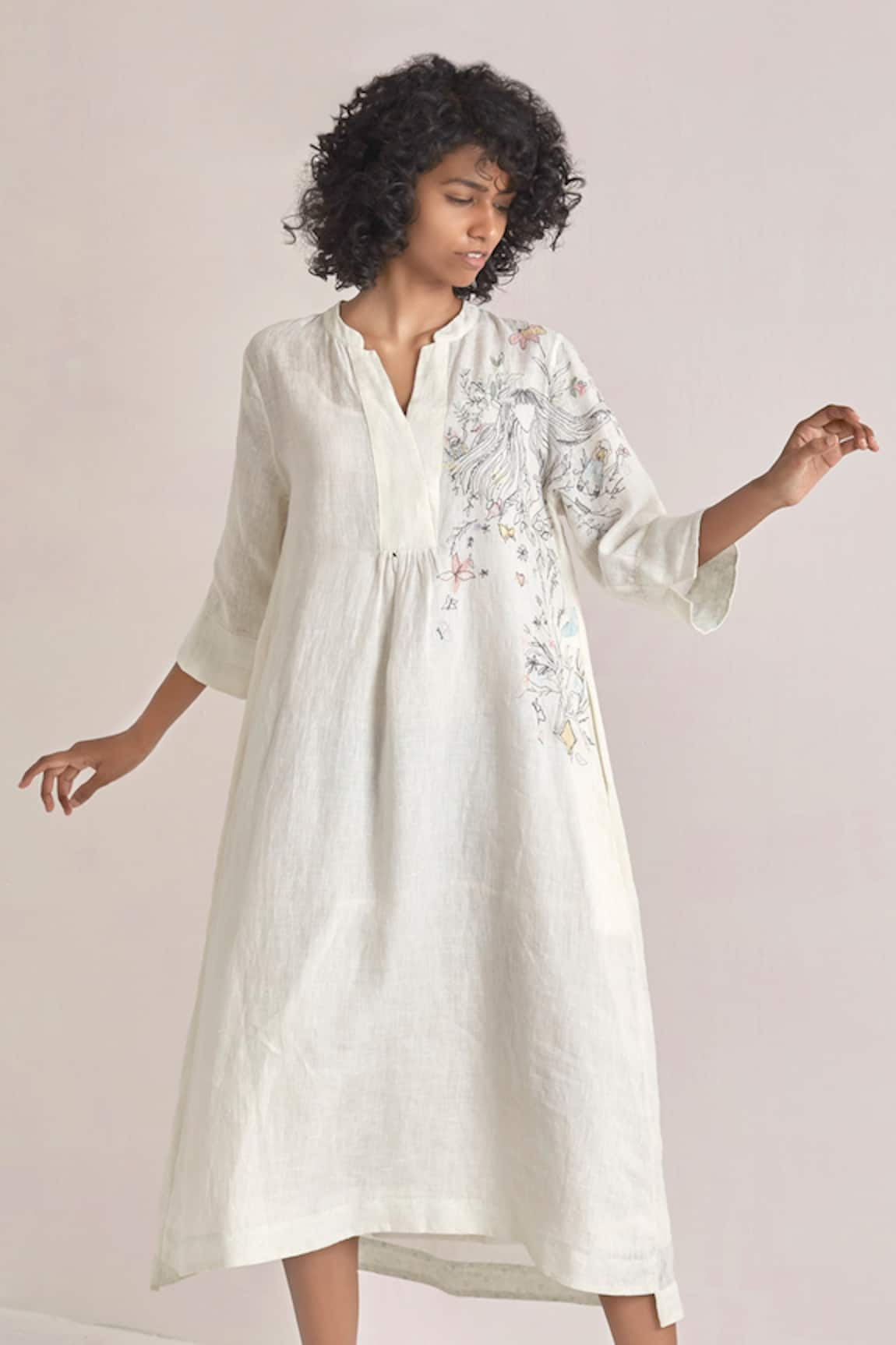 Eka Embroidered Linen Dress