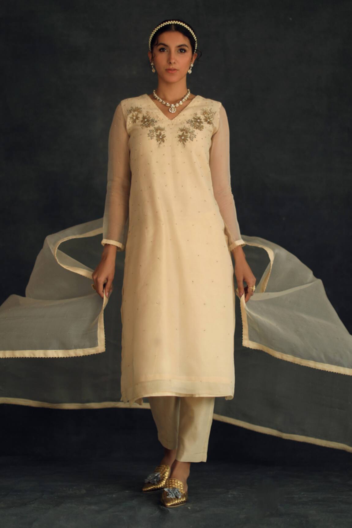 Shikha Mehta Silk Organza Embroidered Kurta Set