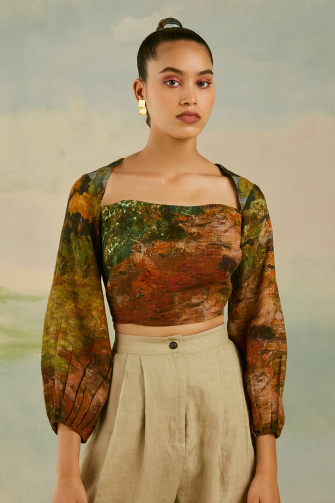 Cord Roman Printed Crop Top
