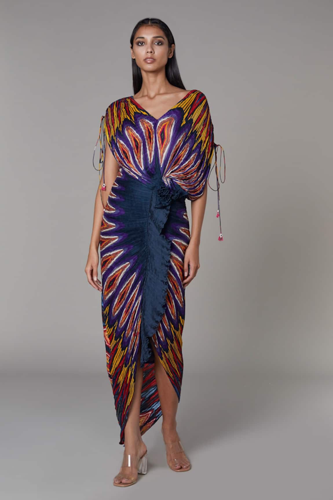 Saaksha & Kinni Pleated Abstract Print Ruffle Dress