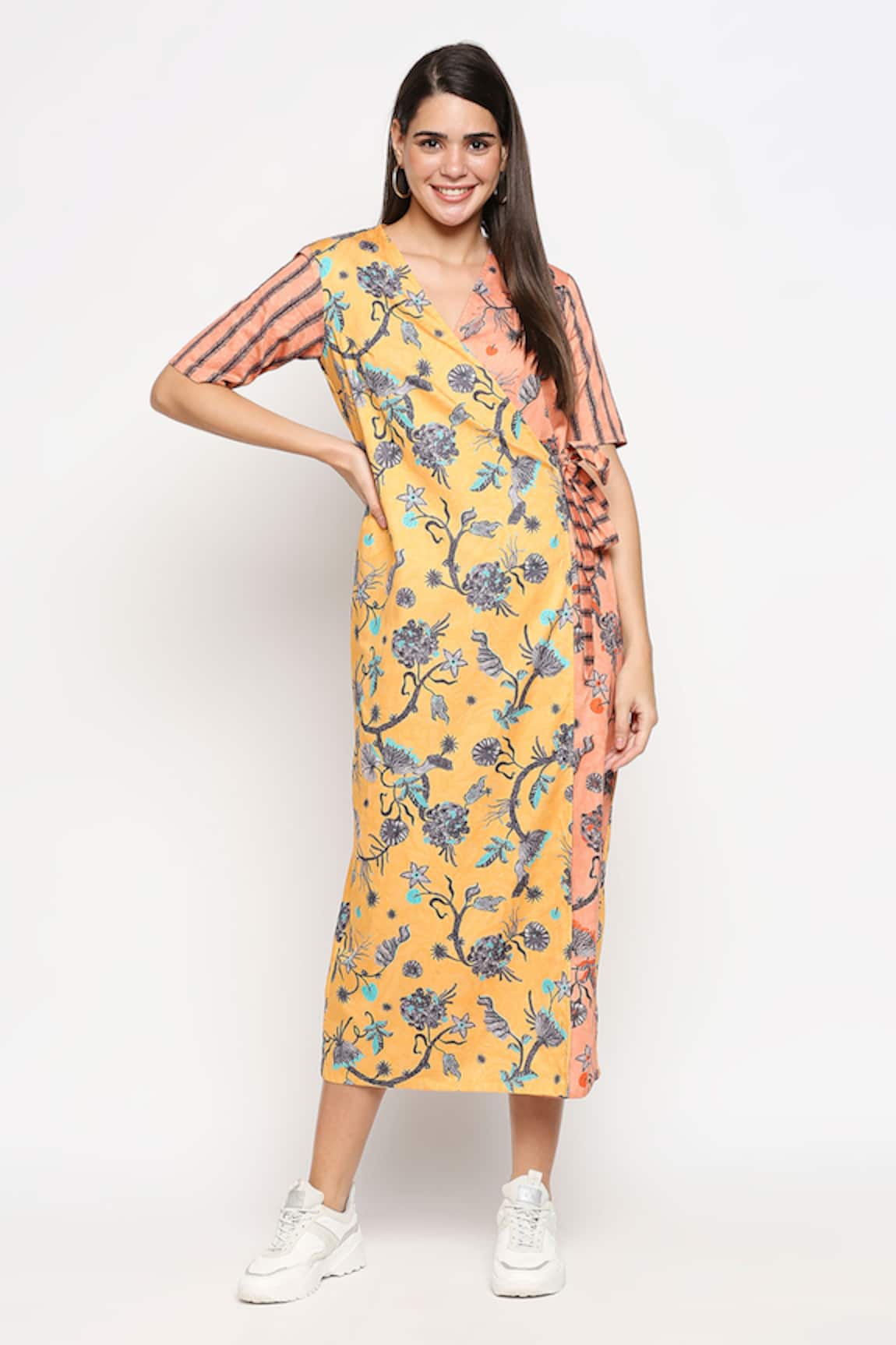 SO US by Sougatpaul Floral Print Colorblock Dress