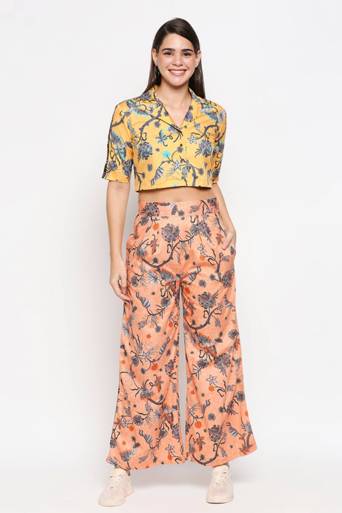 So Us By Sougatpaul Printed Crop Shirt & Pant Set