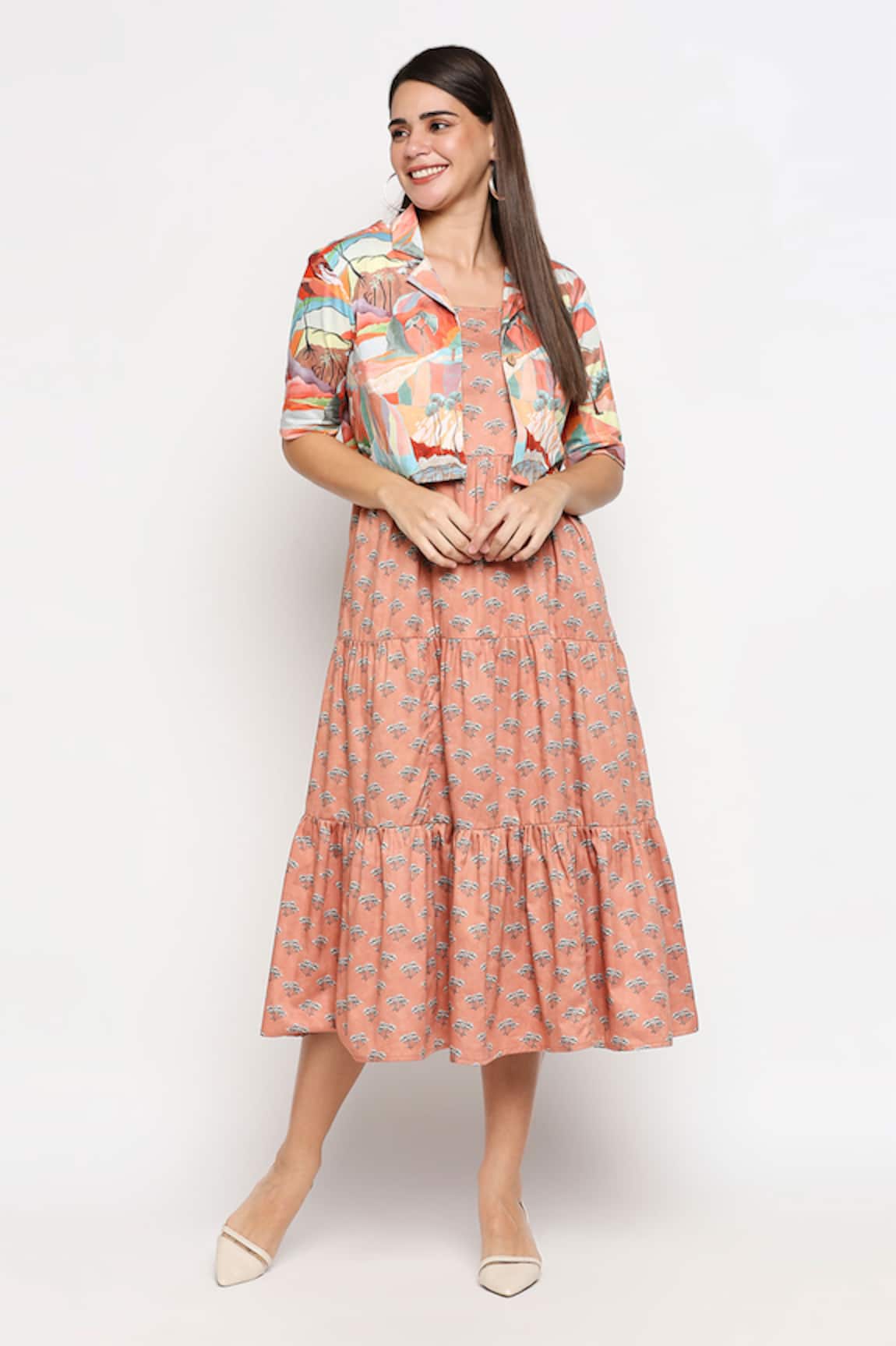 SO US by Sougatpaul Tiered Dress with Crop Jacket