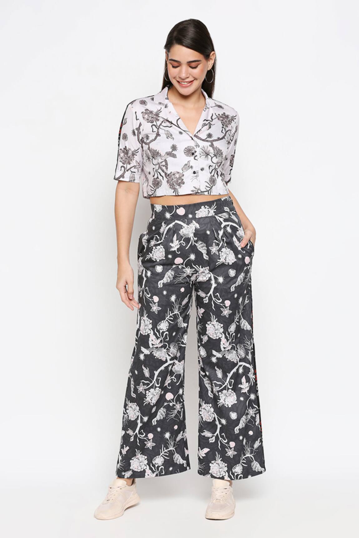 So Us By Sougatpaul Printed Crop Shirt & Pant Set 