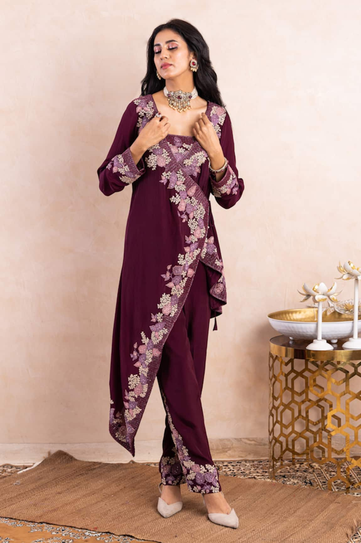 Shikha and Srishti Design Embroidered Asymmetric Jacket & Pant Set