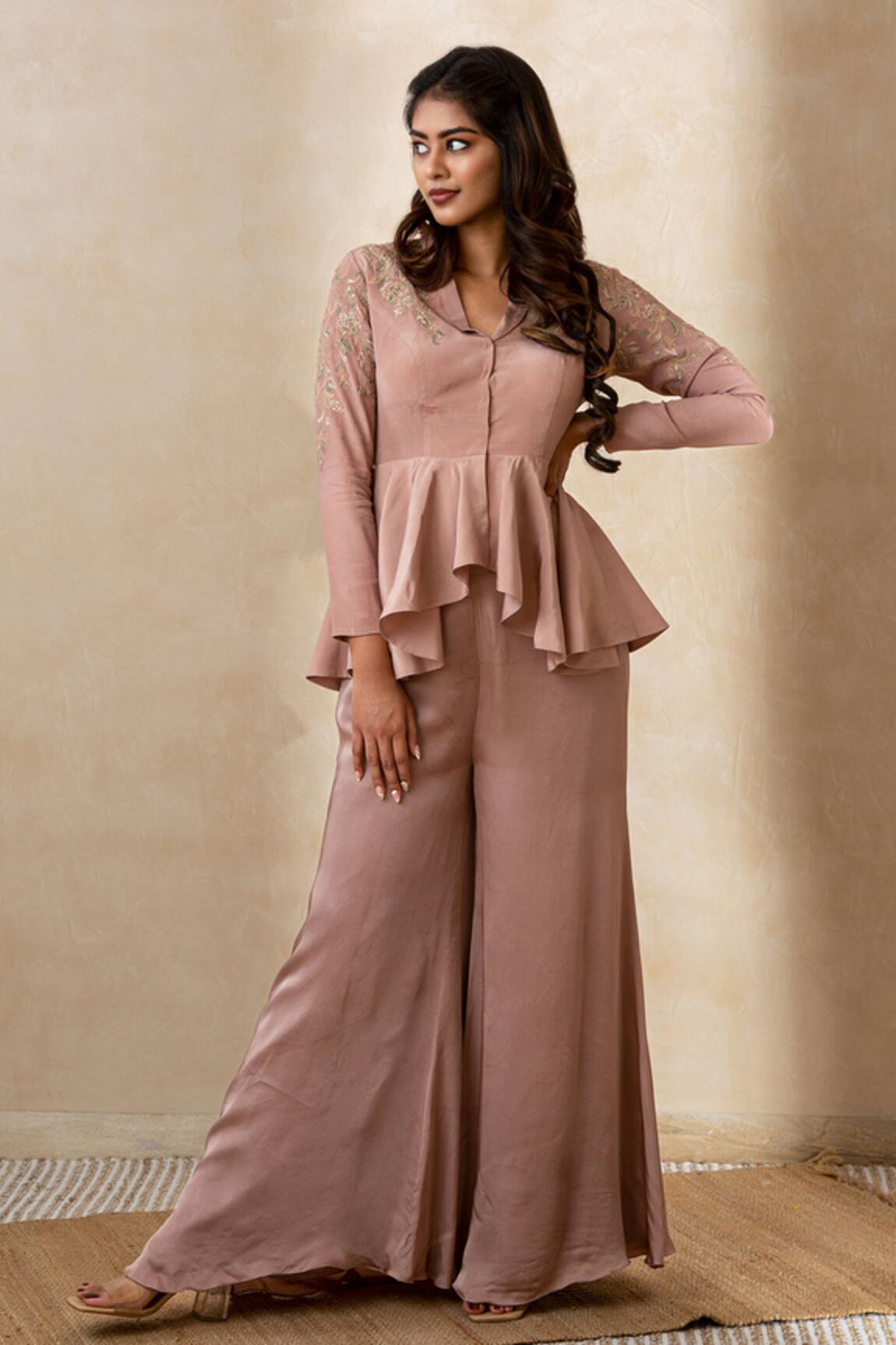 Shikha And Srishti Design Asymmetric Peplum Top & Pant Set 