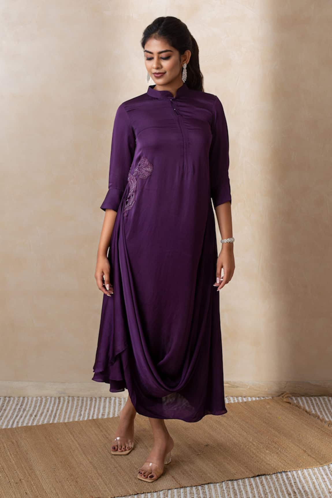 Shikha And Srishti Design Band Collar Draped Dress