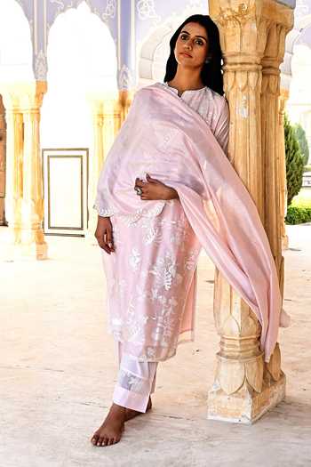 Kameez Chanderi Embroidered Kurta Set