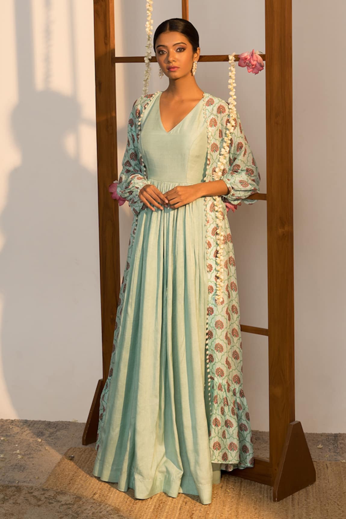 SutrabySweta Floral Print Cape Anarkali Set