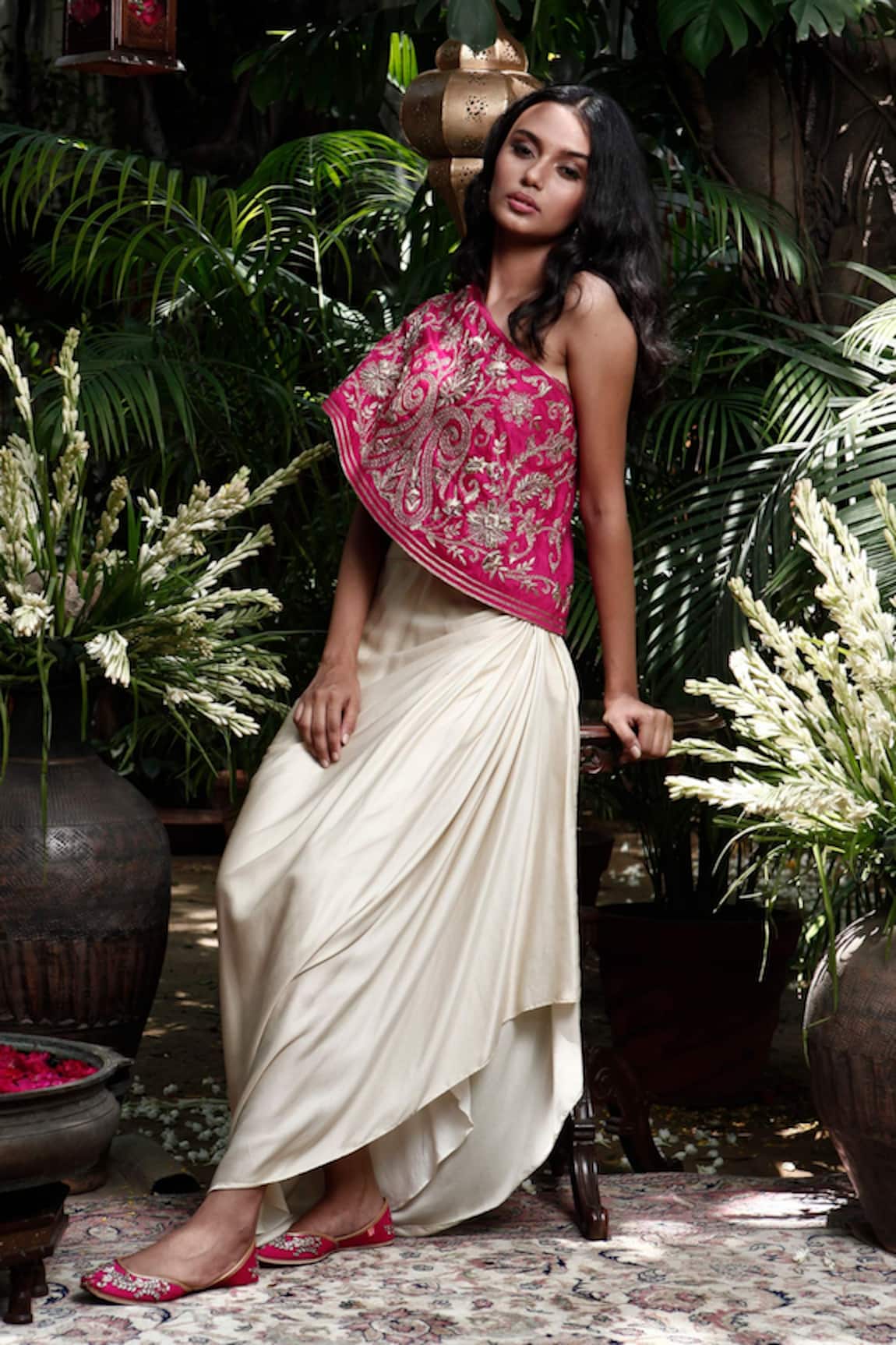 Samatvam by Anjali Bhaskar Silk Top & Draped Skirt Set 
