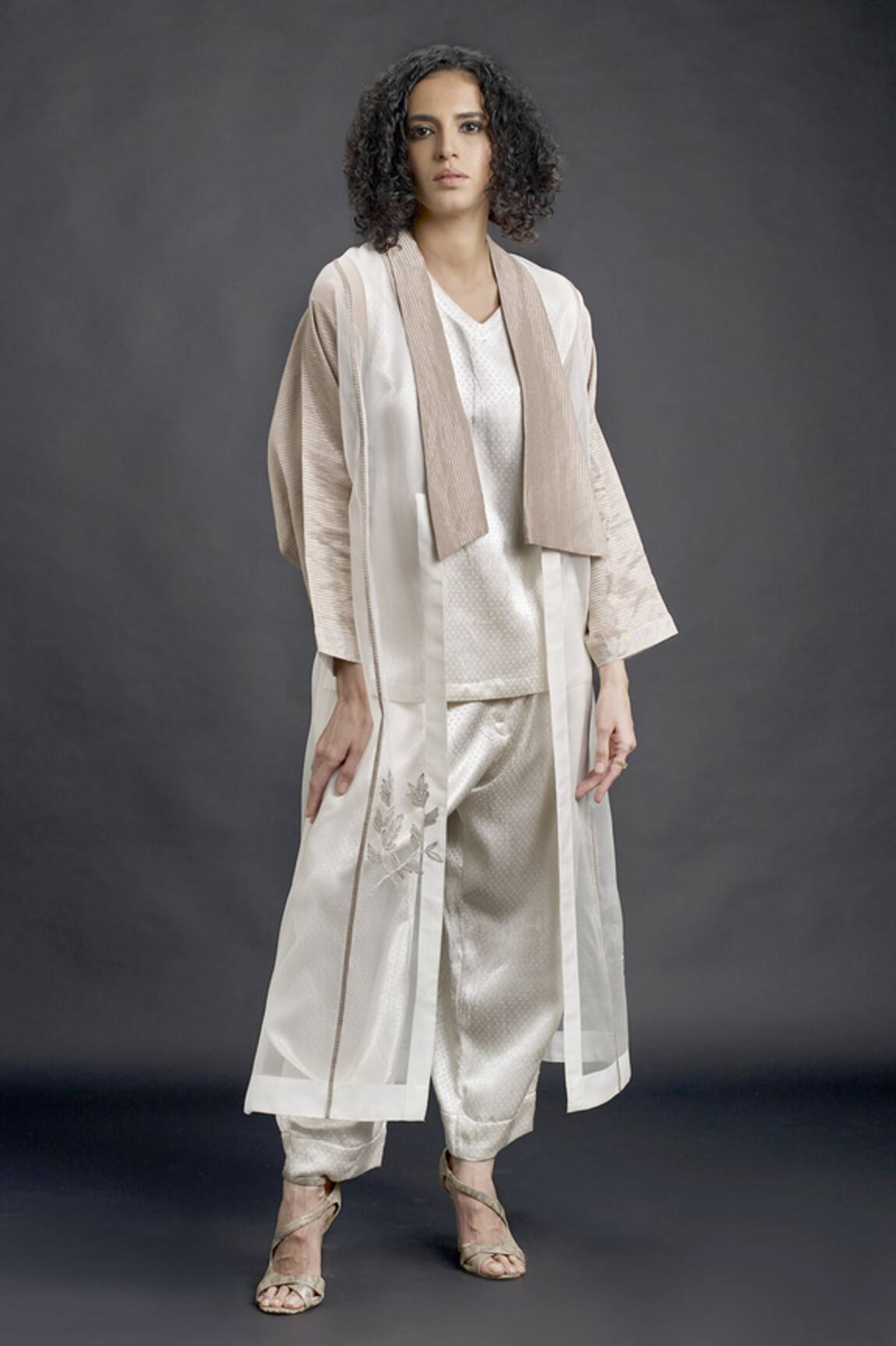 Bodhi Tree Embroidered Trench Coat & Pant Set