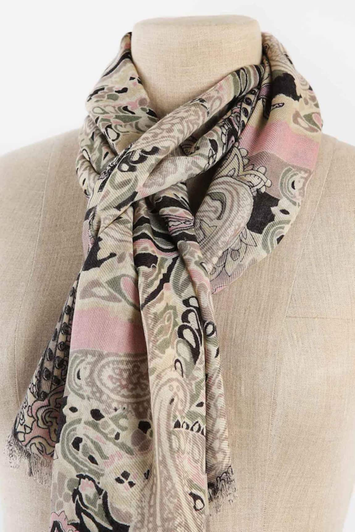 Pashma Silk Cashmere Hand Printed Scarf