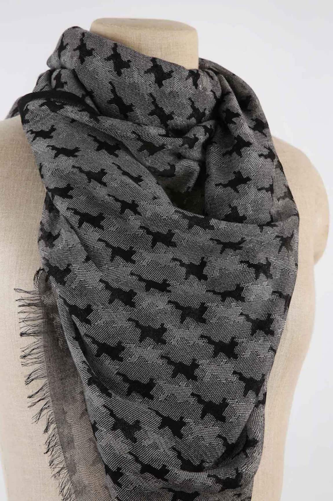 Pashma Silk Cashmere Houndstooth Print Scarf