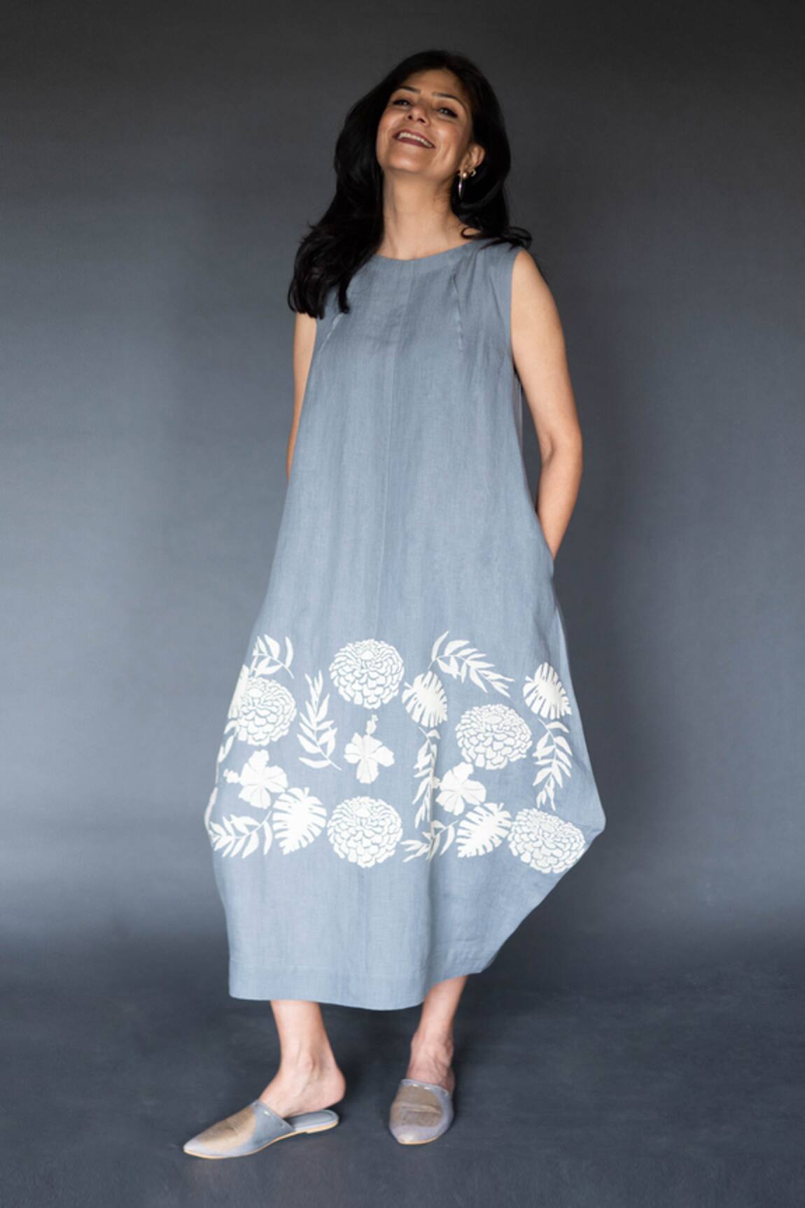 Taika By Poonam Bhagat Linen Embroidered Dress