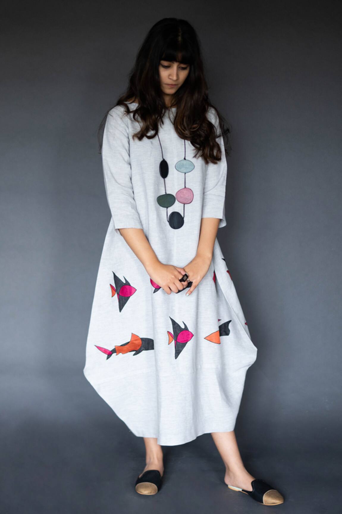 Taika By Poonam Bhagat Linen Applique Dress