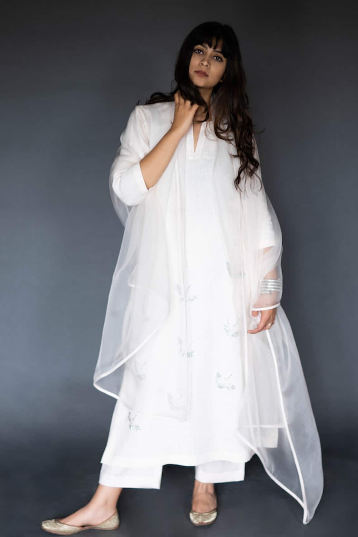 Taika By Poonam Bhagat Linen Embroidered Kurta & Pant Set