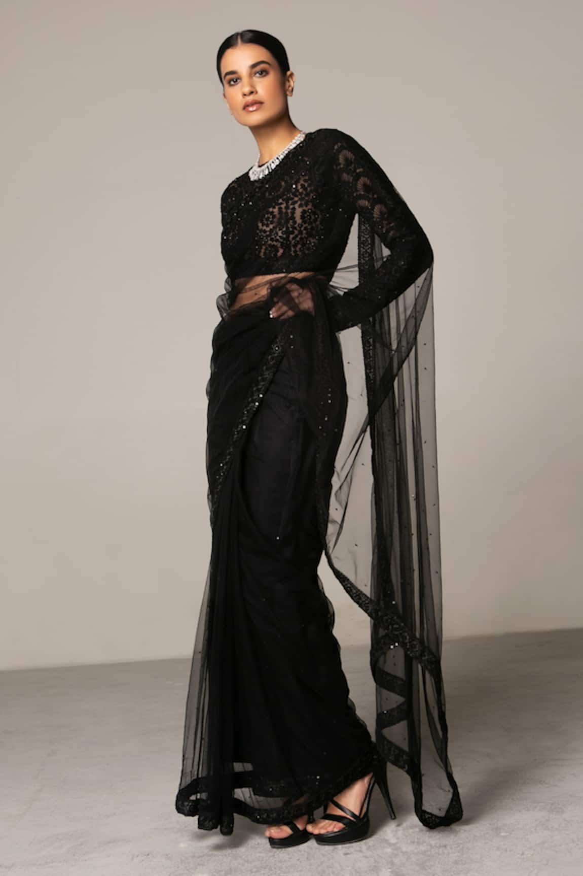 Siddartha Tytler Embellished Net Saree with Blouse