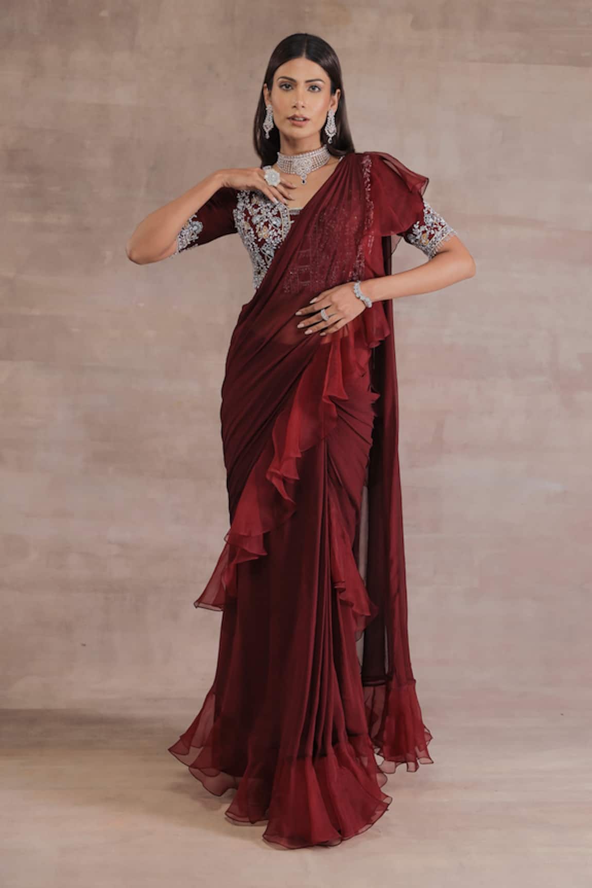 Seema Thukral Ruffle Pre-Draped Saree Set 