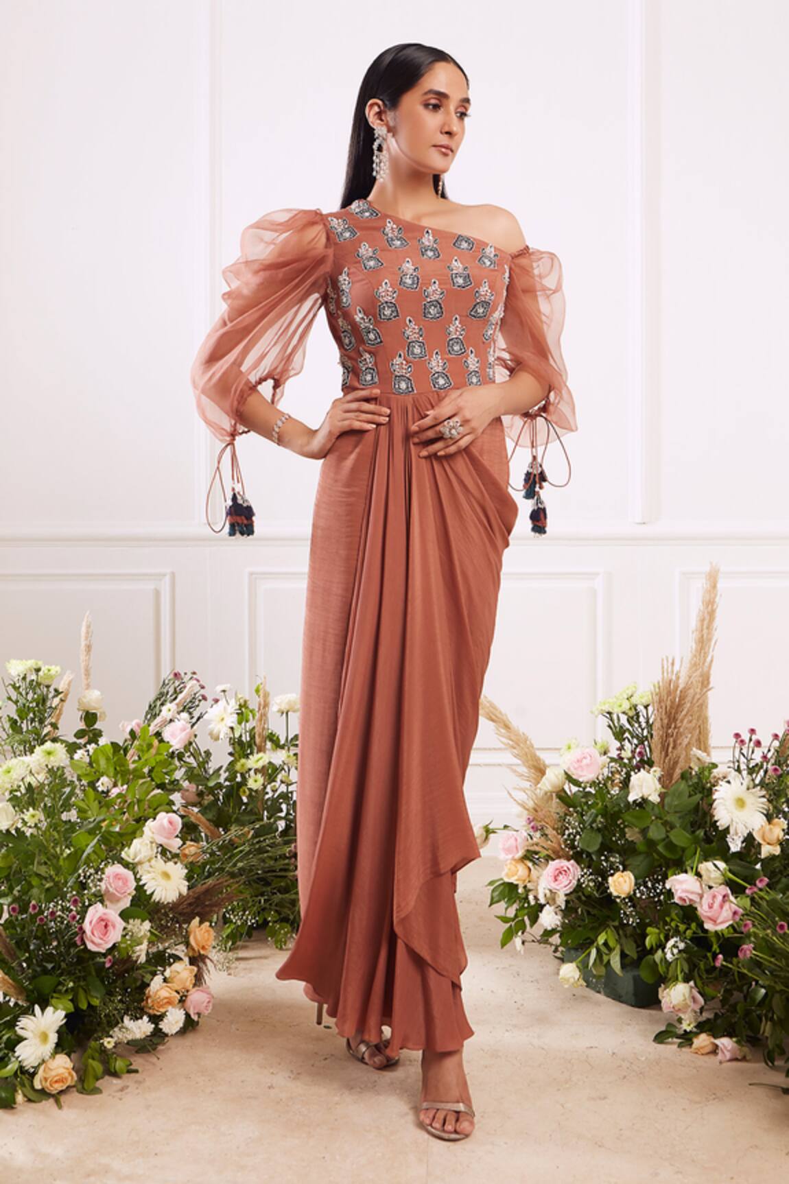 Seema Thukral One Shoulder Draped Gown 
