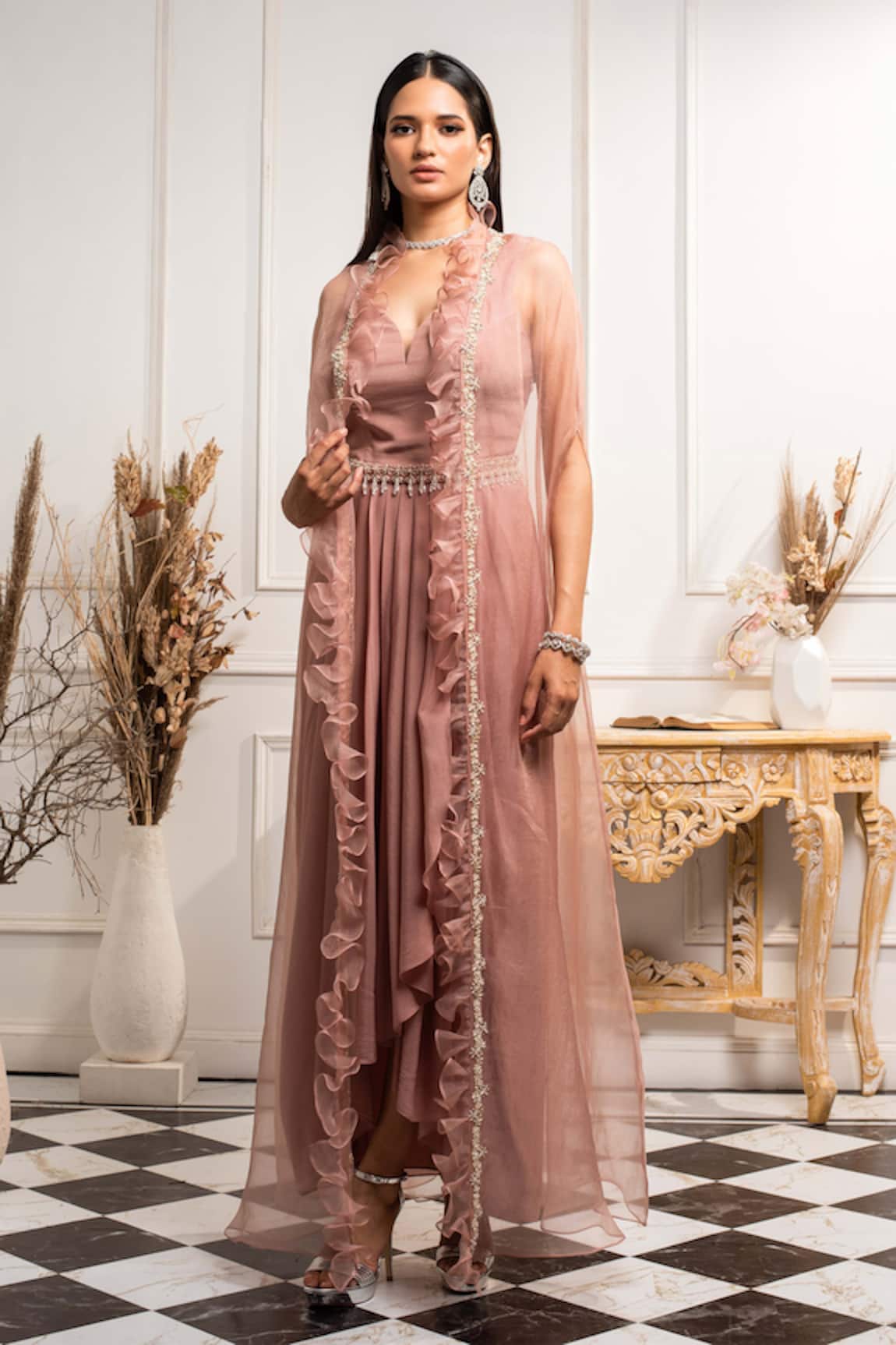 Seema Thukral A-Line Gown with Organza Cape