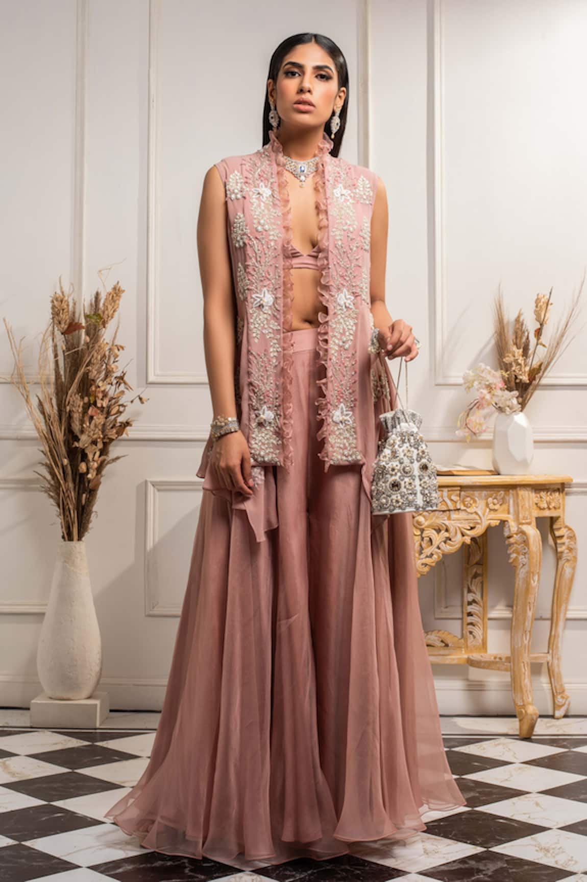 Seema Thukral Organza Pant Set with Embroidered Jacket