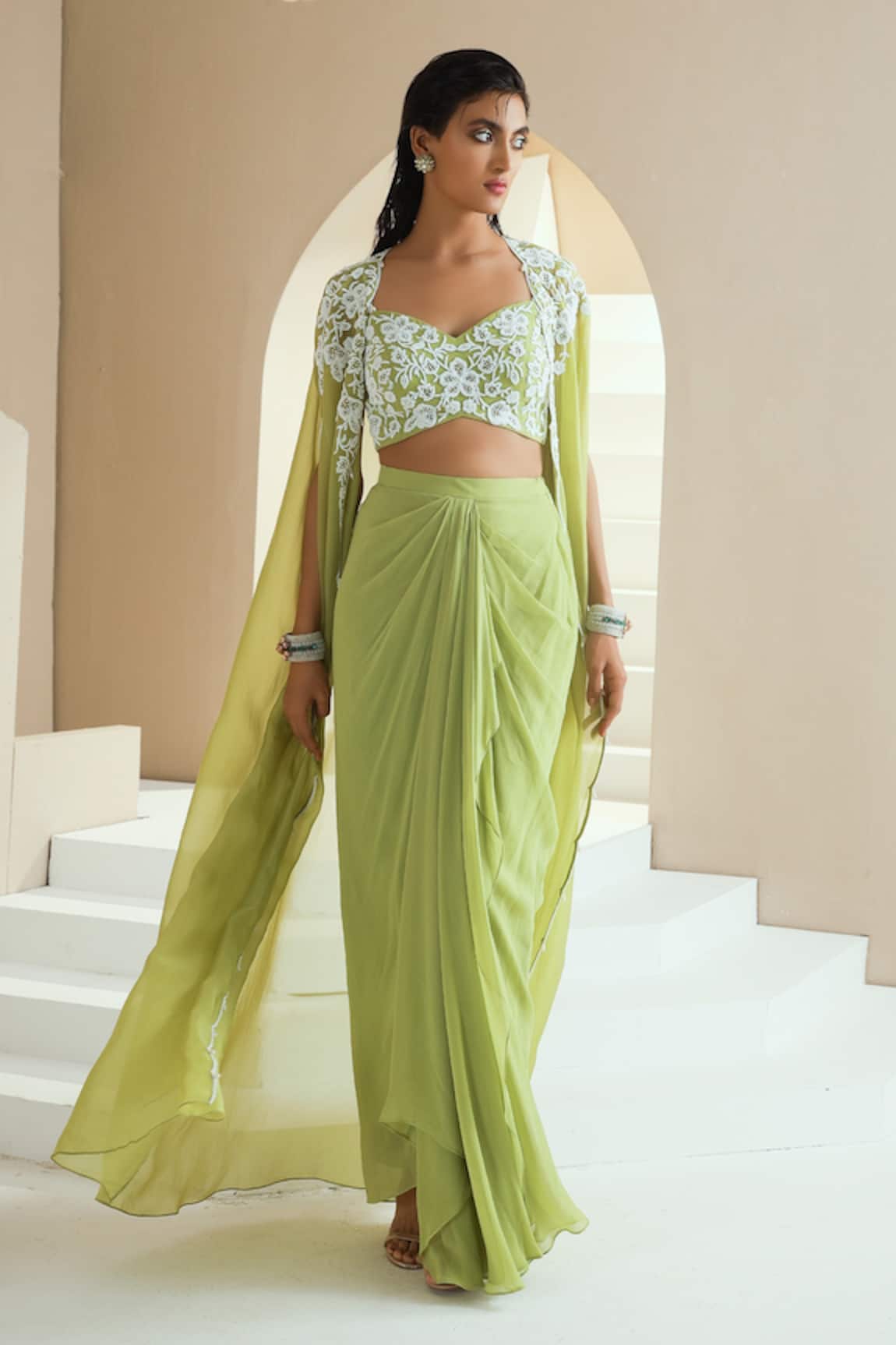 Seema Thukral Embellished Cape With Draped Skirt Set