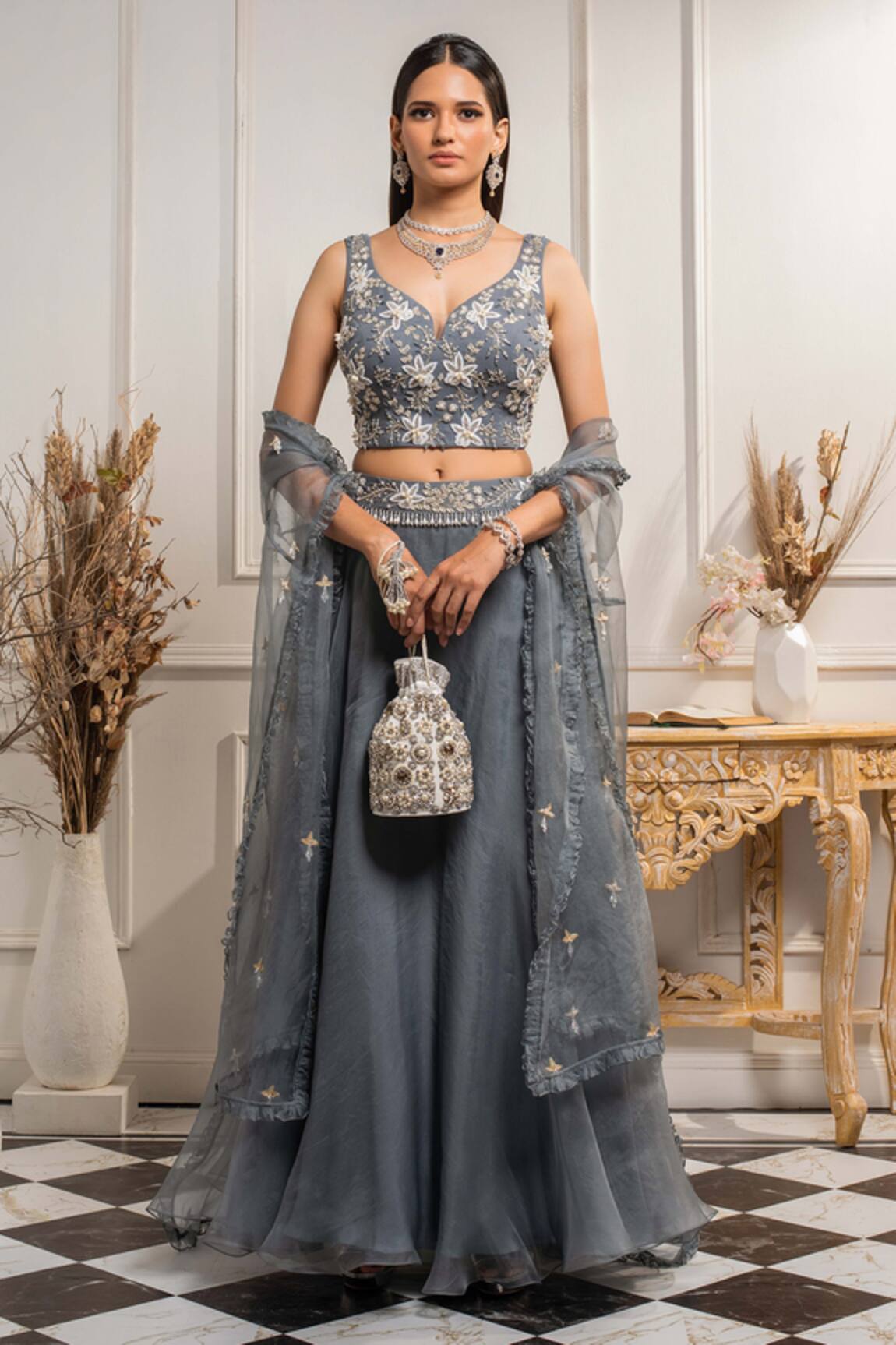 Seema Thukral Embroidered Cape Organza Lehenga Set