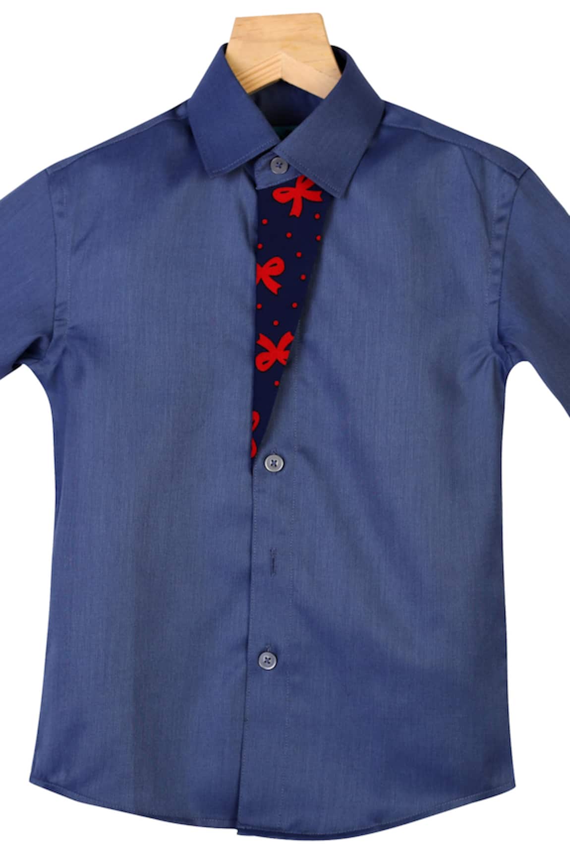 The Blue Morphology Bow Print Overflap Collared Shirt 