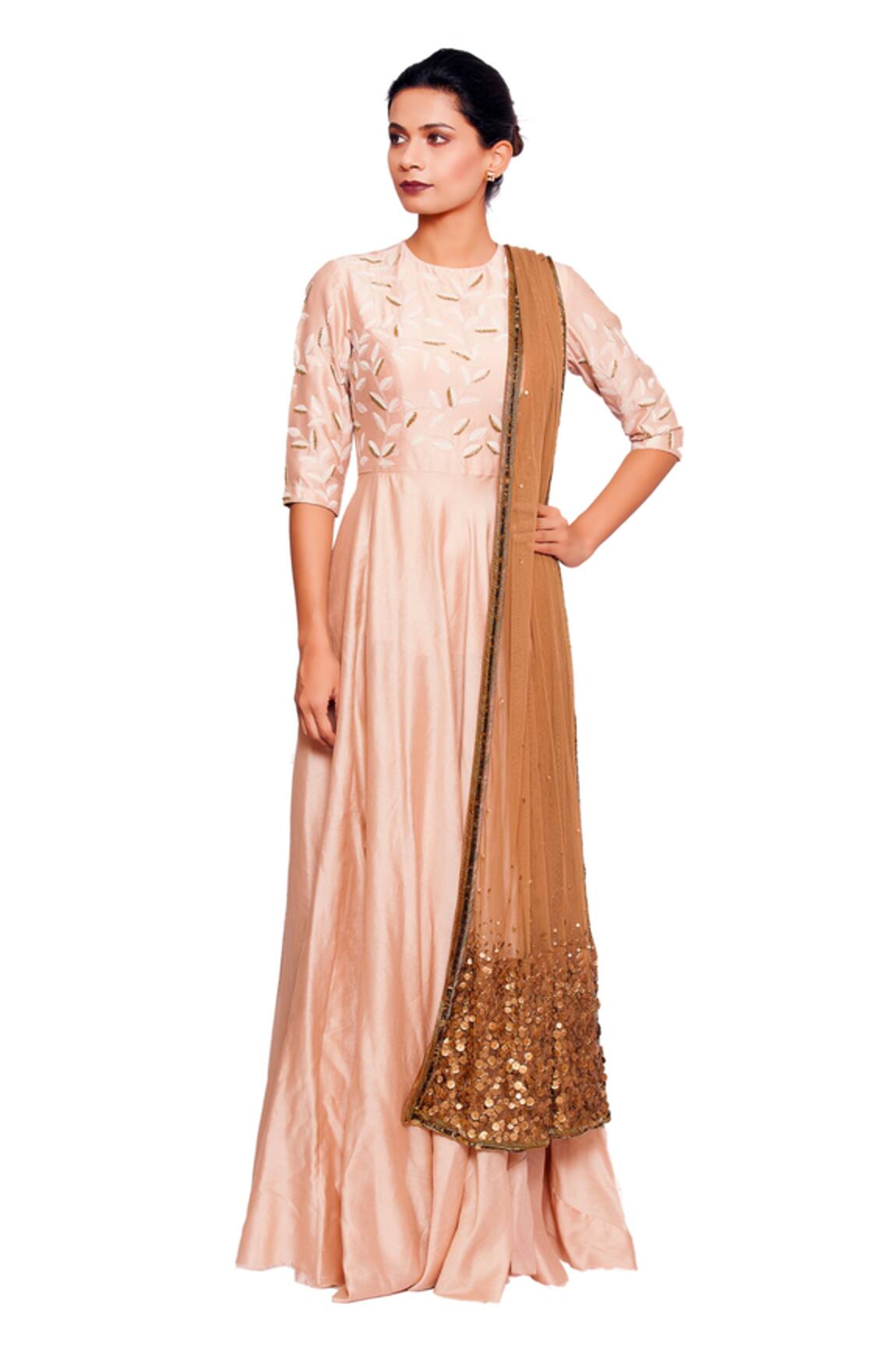 Salt And Spring Leaf Embroidered Anarkali With Dupatta