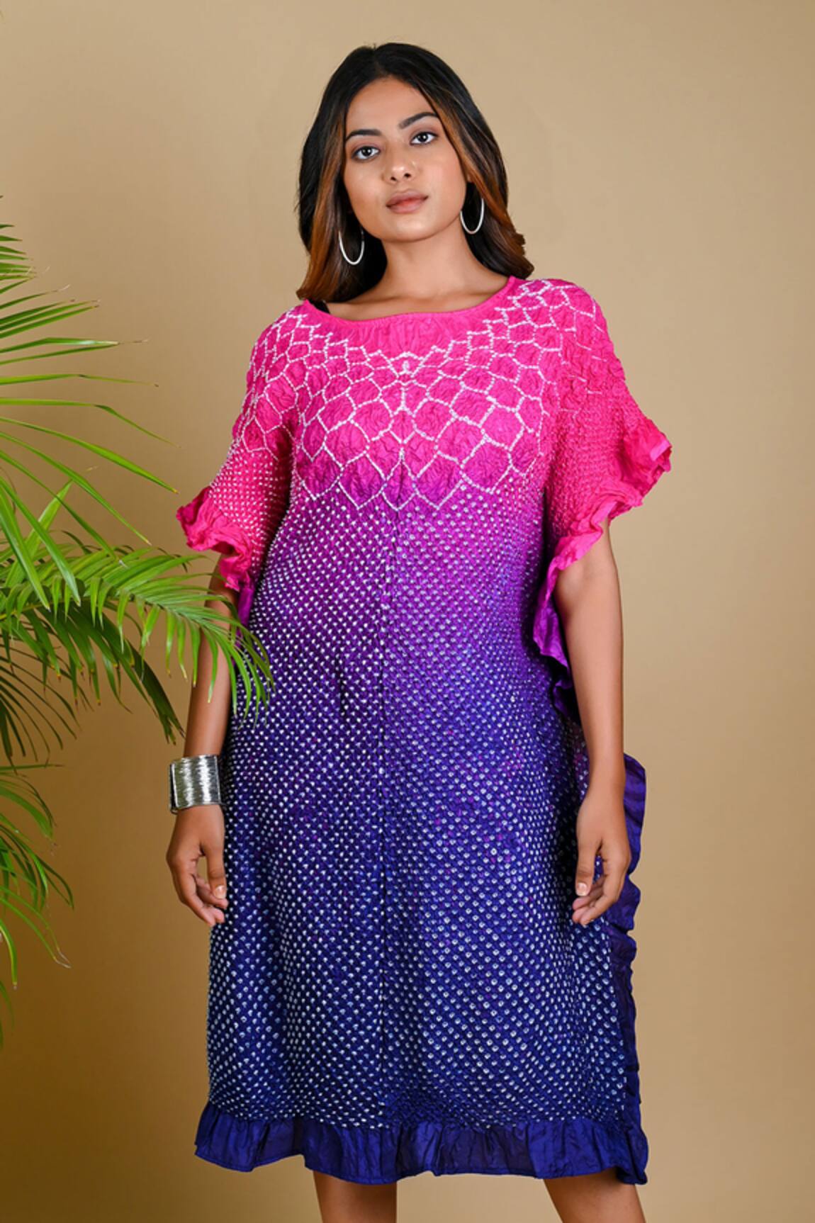 Dyelogue Ruffled Hem Bandhani Dress 