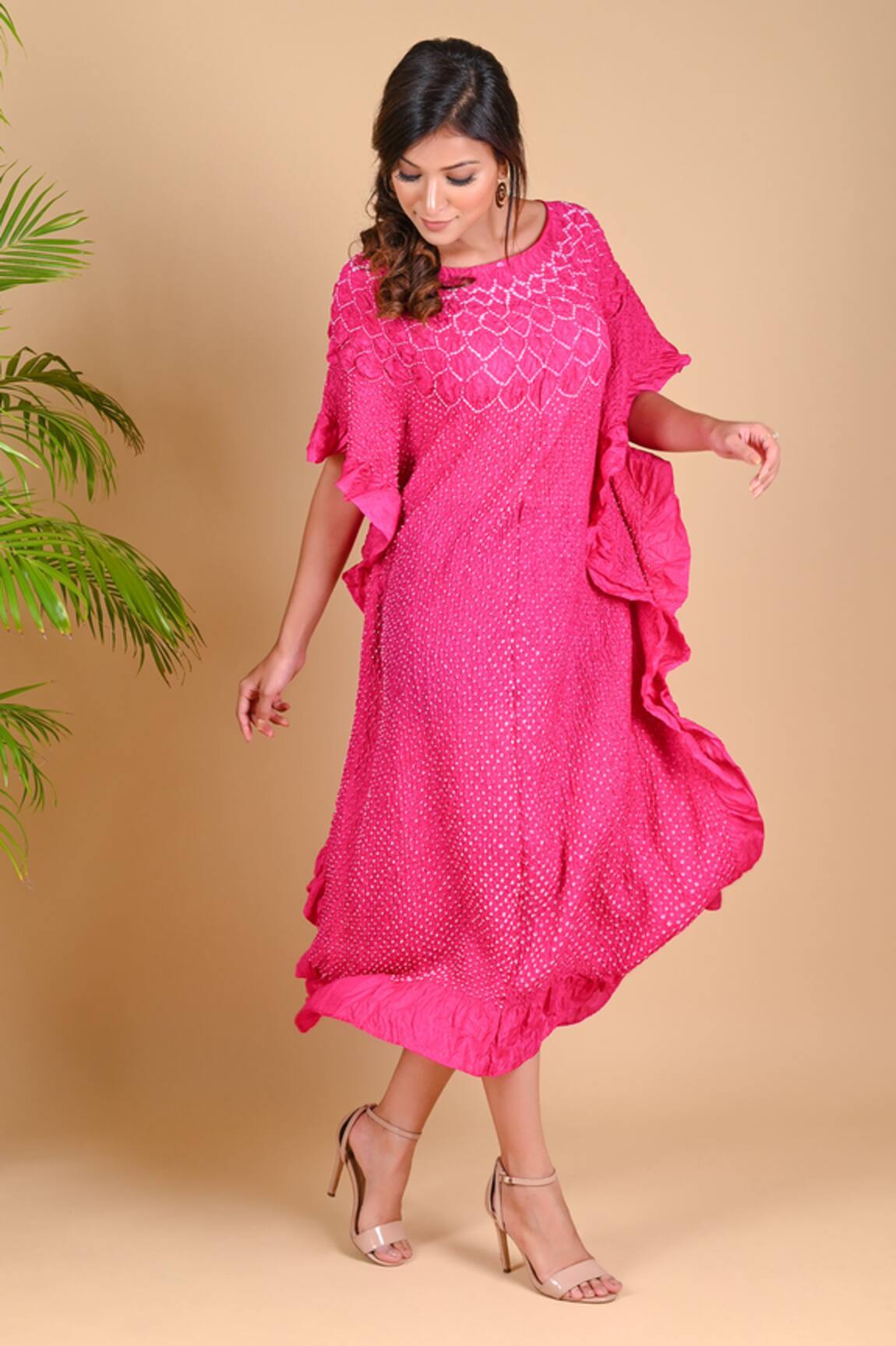 Dyelogue Kaftan Sleeved Bandhani Dress 