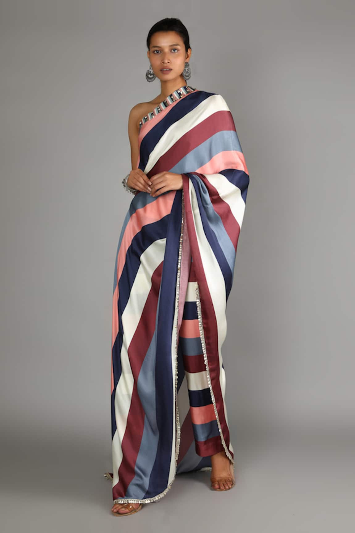 SVA by Sonam & Paras Modi Satin Silk Draped One Shoulder Kurta & Pant Set