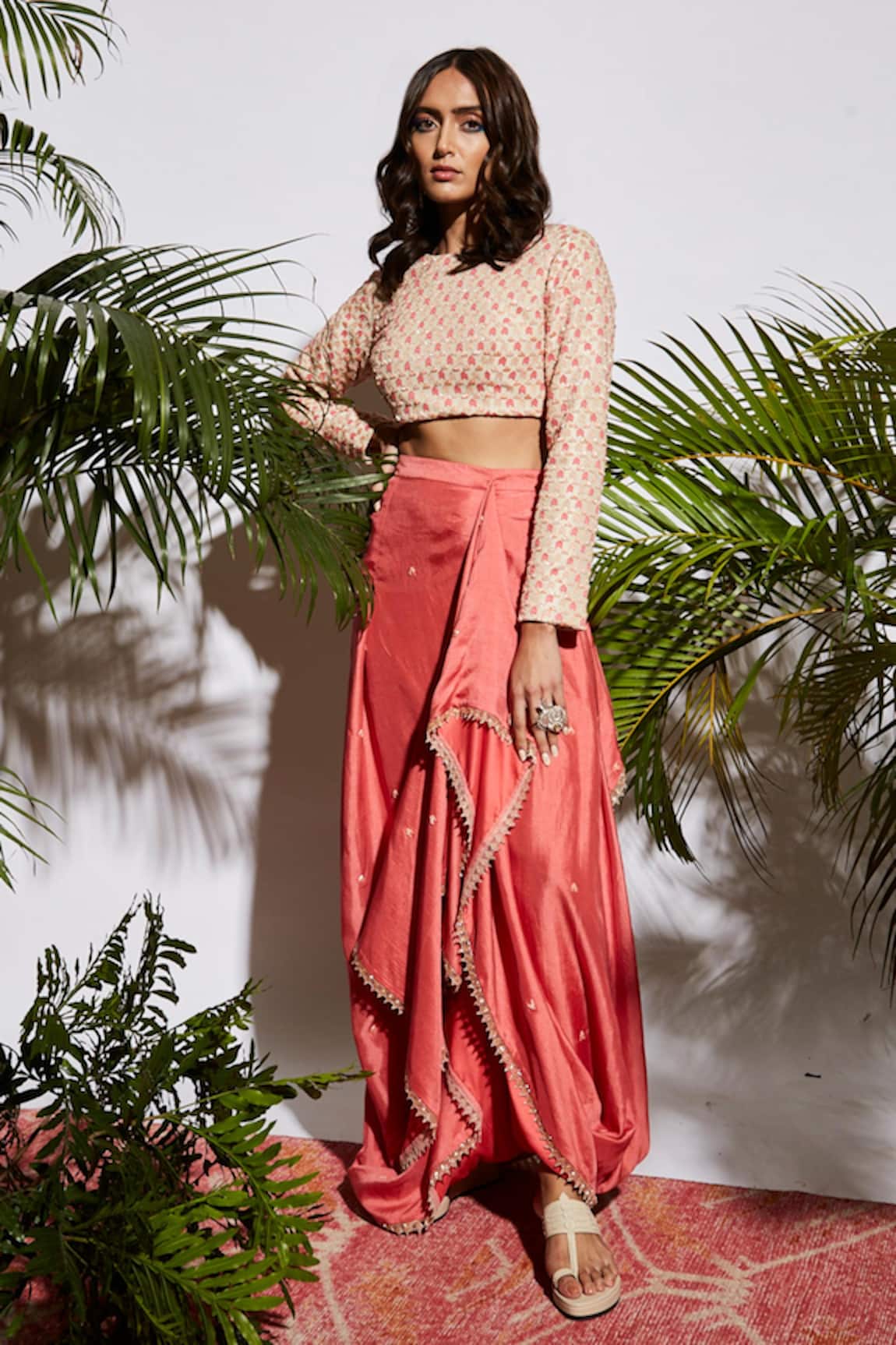 SVA by Sonam & Paras Modi Embroidered Crop Top With Draped Skirt