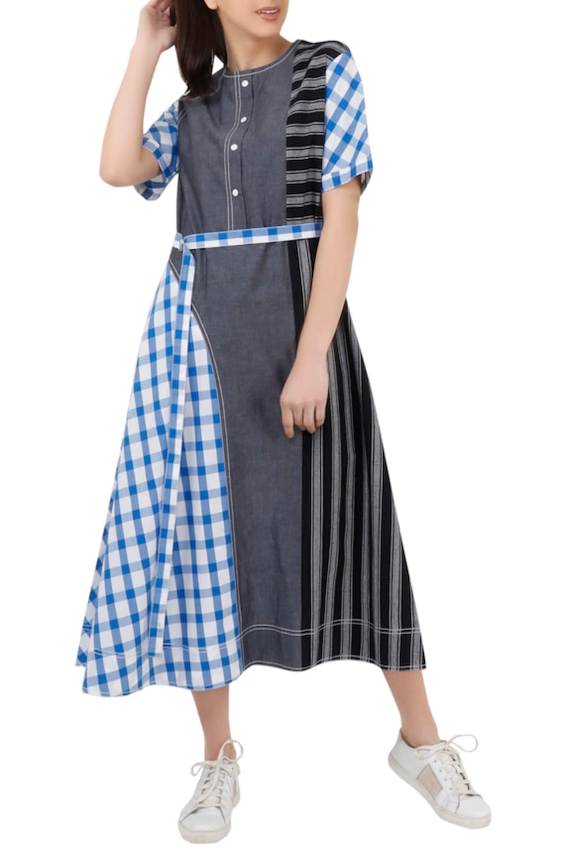 S & V Designs Checkered Striped Dress with Belt