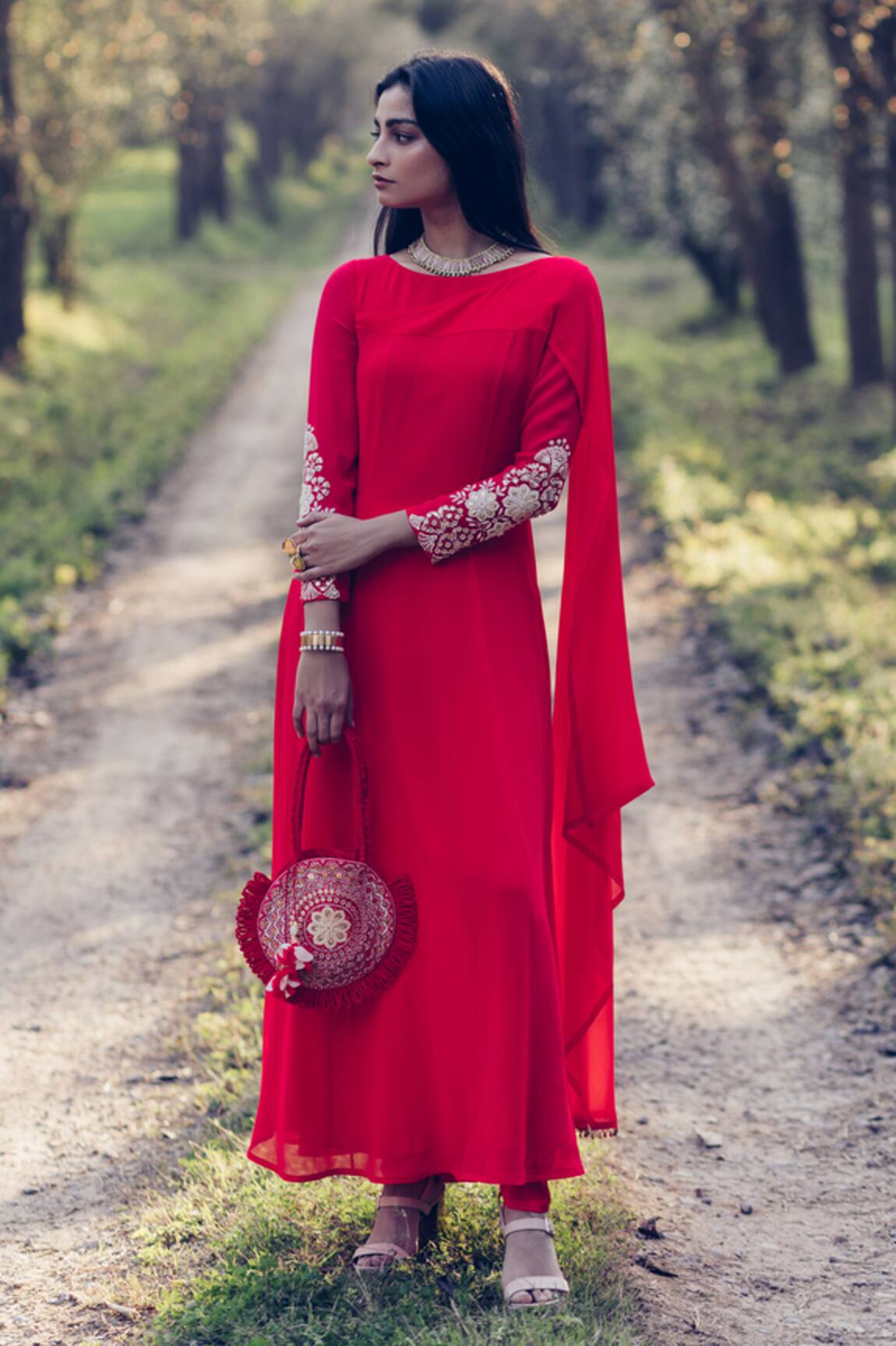 Madzin Embroidered Asymmetric Kurta Pant Set