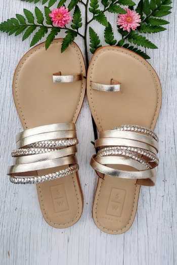 Sandalwali Metallic Braided Multi Strap Sandals 