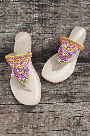 Sandalwali Multi Color Bead Embroidered Sandals 