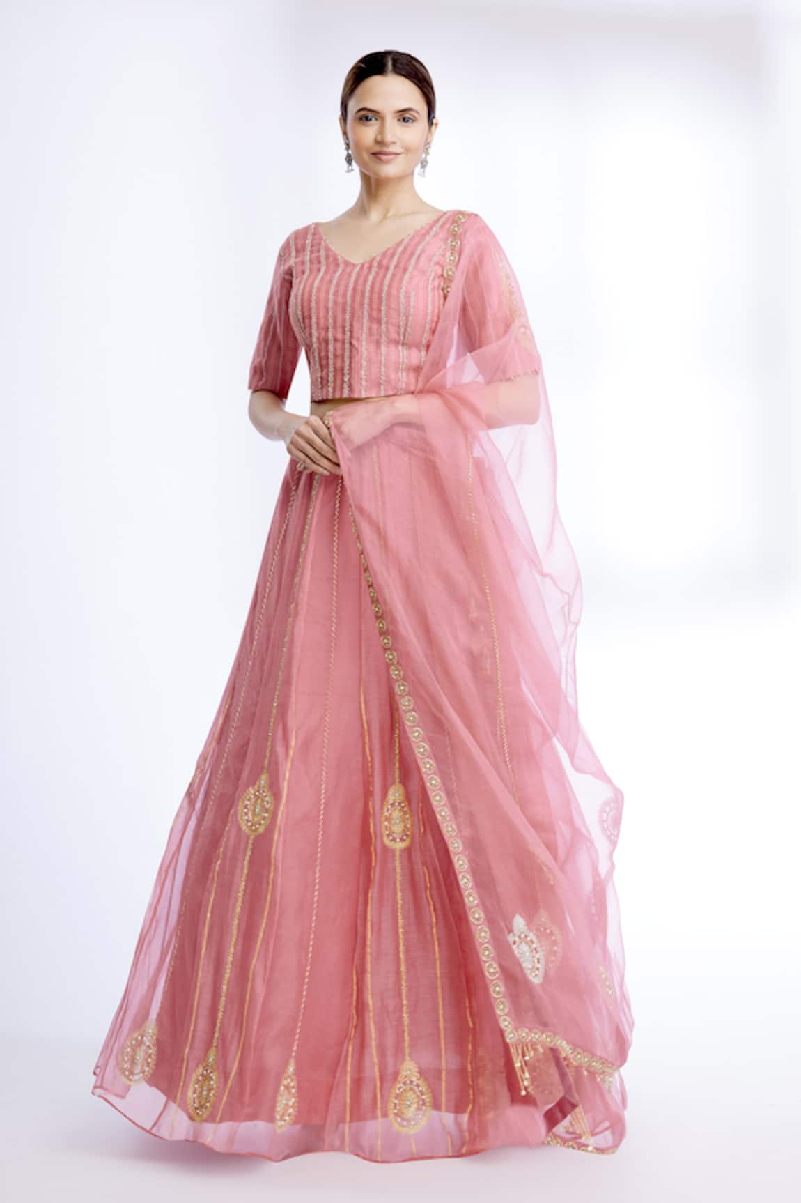 Sozenkari Organza Lehenga & Silk Chanderi Blouse Set