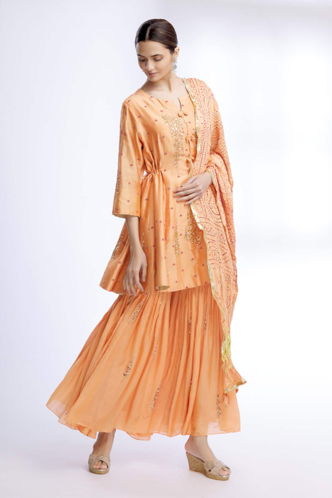 Sozenkari Silk Embroidered Anarkali Set