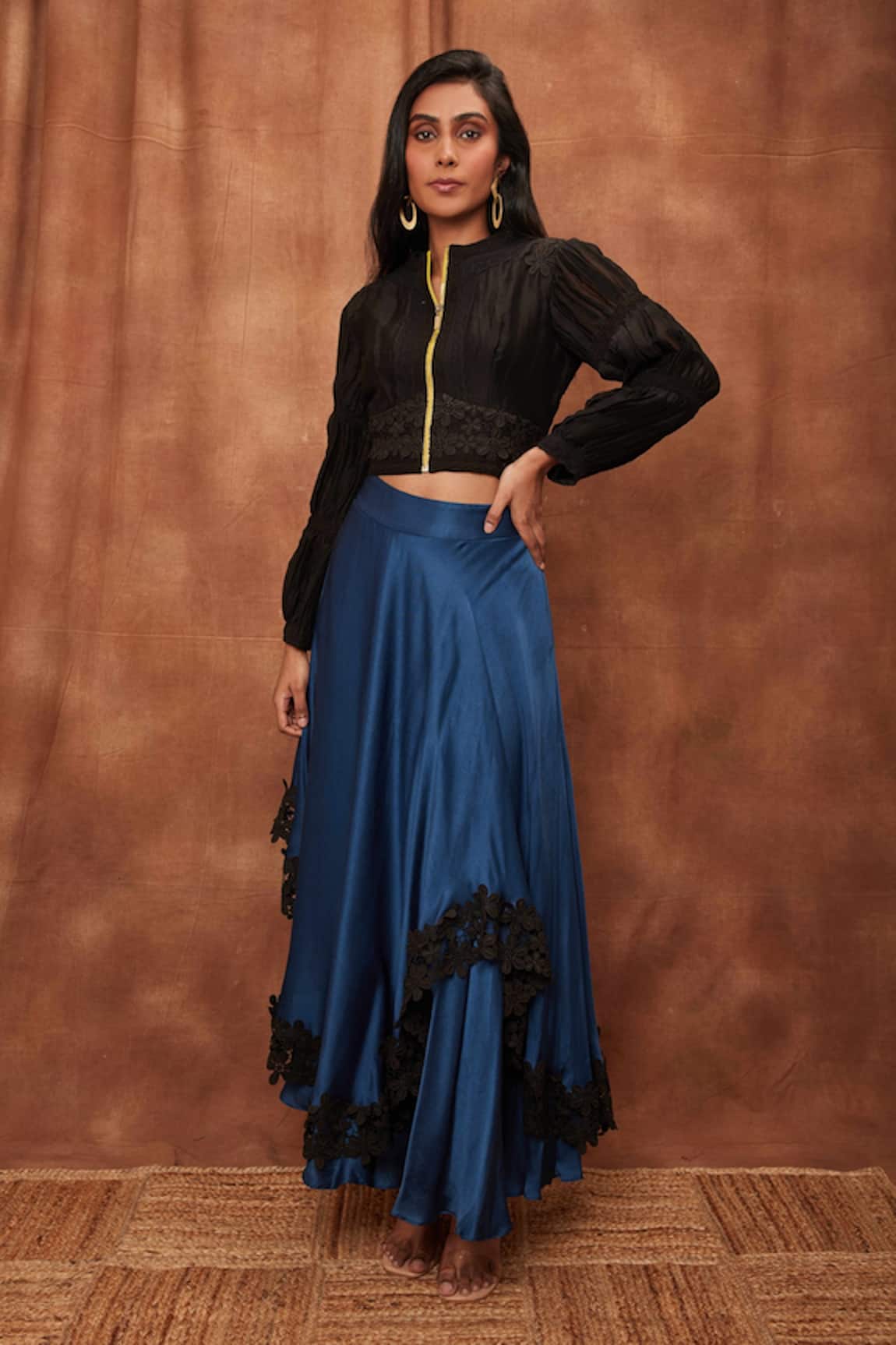 Jajobaa Embroidered Crop Top & Lace Work Skirt Set