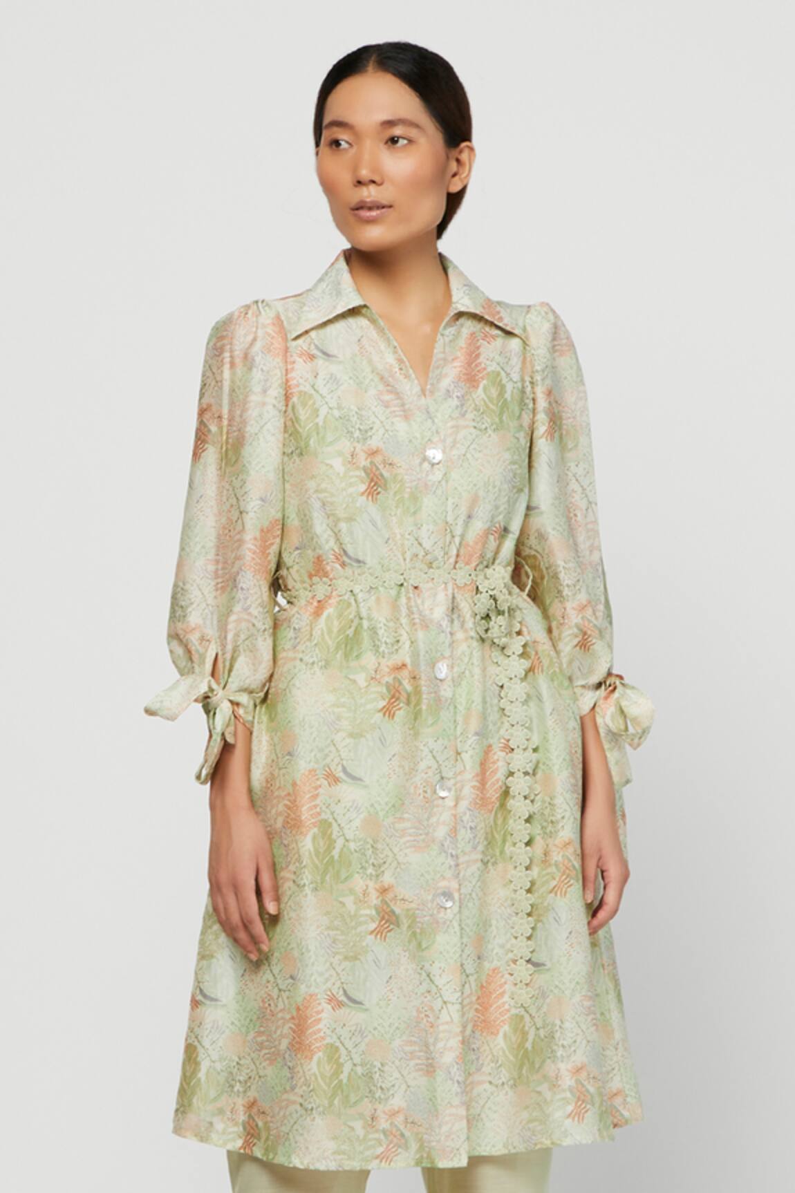 Meadow Silk Chanderi Printed Terra Shirt Dress