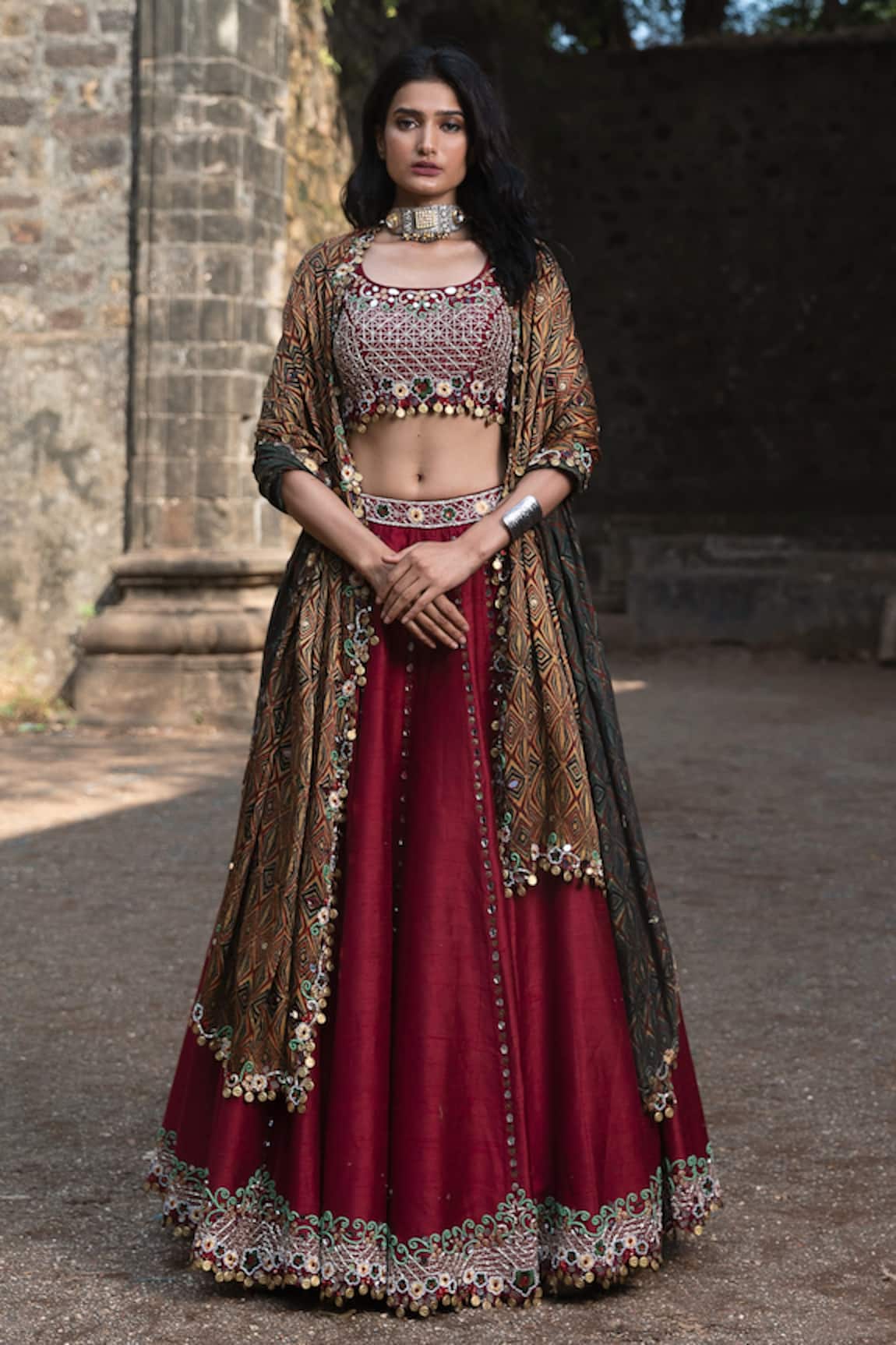 Nitara Dhanraj Label Lehenga Set With Ajrakh Print Dupatta 