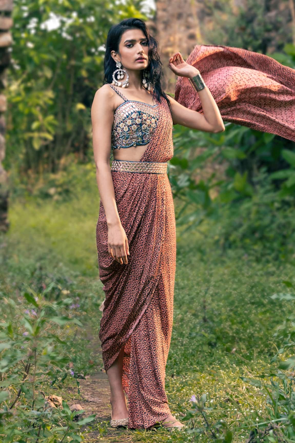 Nitara Dhanraj Label Printed Draped Saree With Blouse