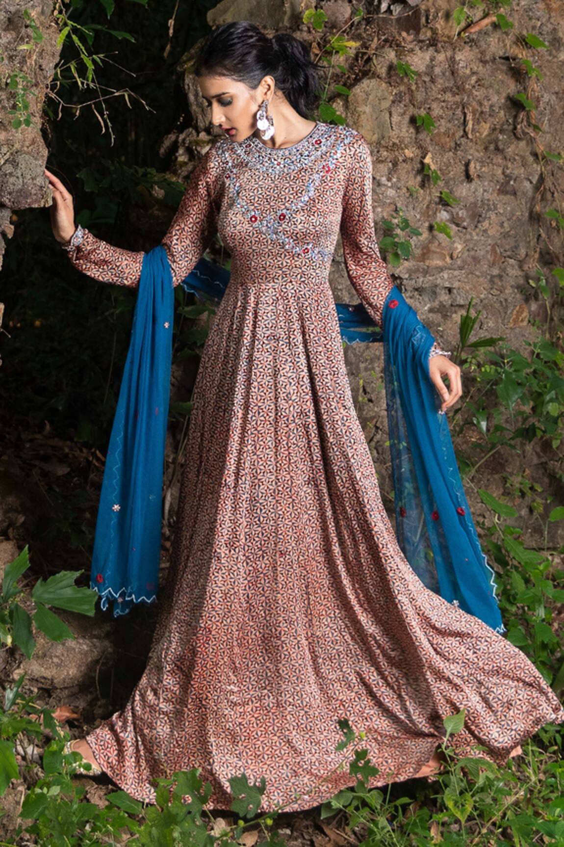 Nitara Dhanraj Label Printed Anarkali With Embroidered Dupatta 