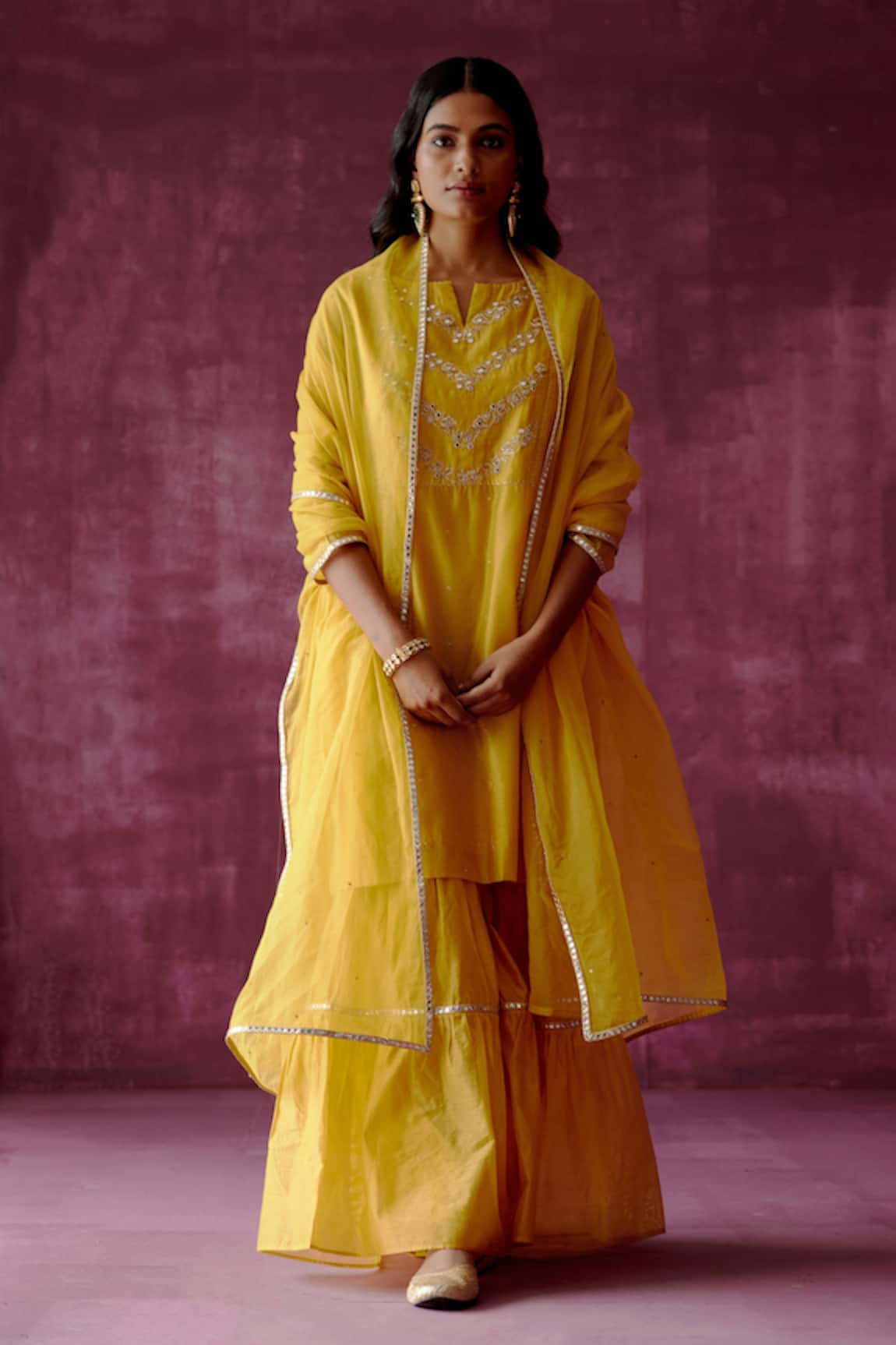Pouli Pret Chanderi Embroidered Kurta Gharara Set 