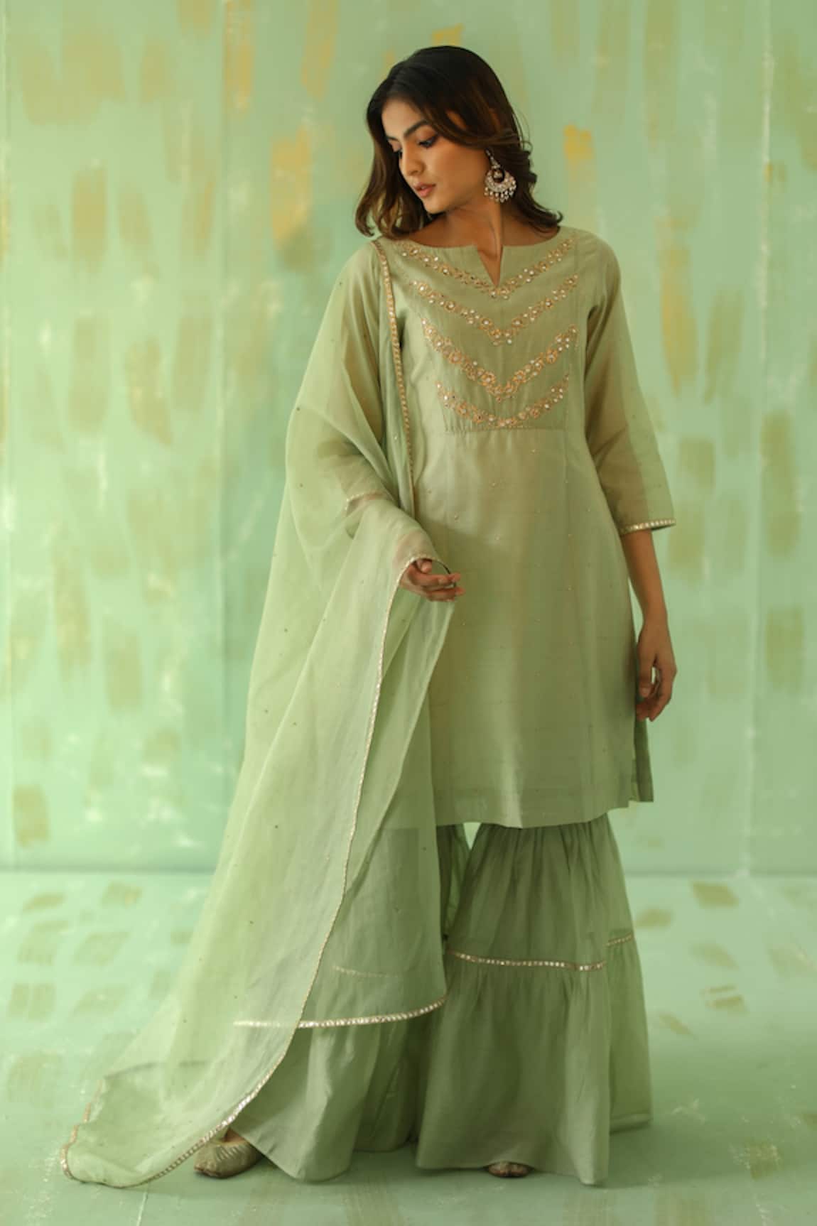 Pouli Pret Chanderi Embroidered Kurta Gharara Set 