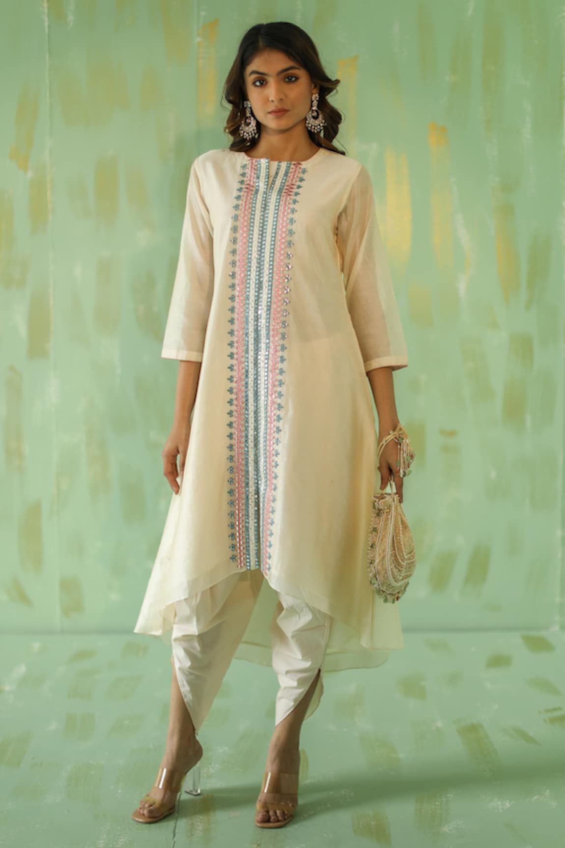 Pouli Pret Asymmetric Kurta & Dhoti Pant Set